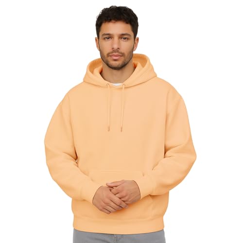 Image of NOBERO Oversized Solid Hooded Sweatshirt for Men | Oversized Hoodie for Men | Hooded Pullover | Cotton Rich Printed Hoodie 280 GSM Fleece