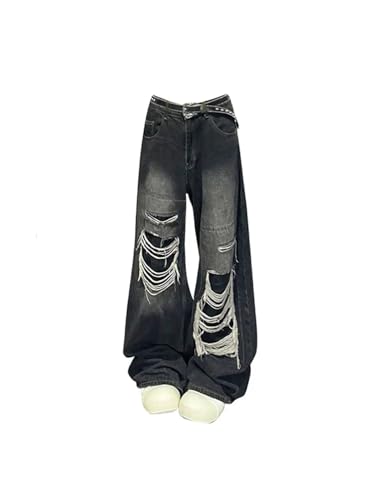 Women's Black Gothic Ripped Jeans Baggy Aesthetic Denim Trousers Harajuku Oversize Jean Pants3