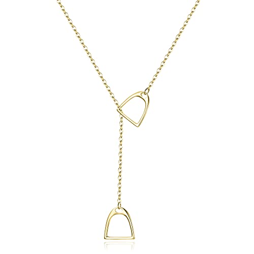Clearine Collier Etrier 925 Argent Sterling Cheval Pendentif Interlock Double Stirrup Bijoux Cadeau pour Femme Fille Animaux Amoureux Or