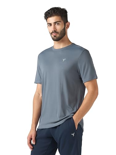 Image of TECHNOSPORT Men's Slim Fit Polyester Activewear Sports T-Shirt with Moisture-Wicking Comfort for Workout, Running & Gym