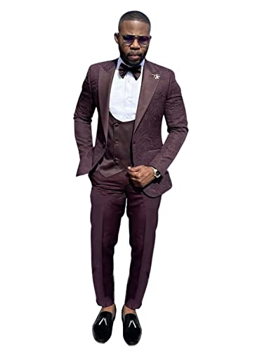 Men's Three Pieces Suit Jacquard One Button Jacket with Double Breasted Vest Pants Wedding - Main Image