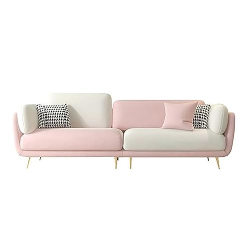Image of Sixpine Luxury Dual Color Upholstery Classic Sofa in Premium Velvet | Solid Wood Structure | Sturdy Golden Legs | High Density Foam | Extra Comfort for Modern LivingRoom (Light Pink & Beige, 3 Seater)