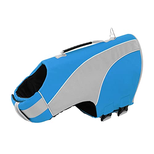 CITÉTOILE Flotador para Perros de Estilo Deportivo, Chaleco Salvavidas Ligero con Asa y Reflectante para Perros Pequeños y Grandes, Chaleco Flotador para Perros para Deportes Acuáticos, Azul, L