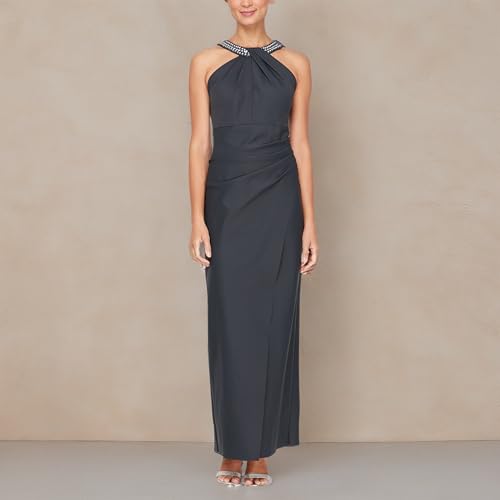 Image of Alex Evenings Women's Slimming Long Side Ruched Dress with Cascade Ruffle Skirt