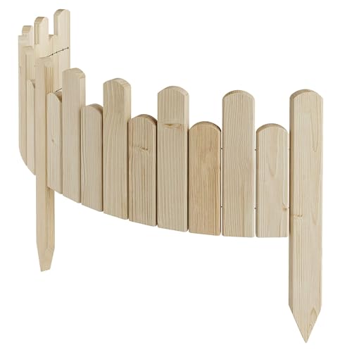 Floranica Beeteinfassung Rasenkante Höhe 20 cm unbehandelt 100 cm lang Flexibler Gartenzaun Holz Rollzaun Steckzaun Holzzaun Palisade Mähkante Rollborder