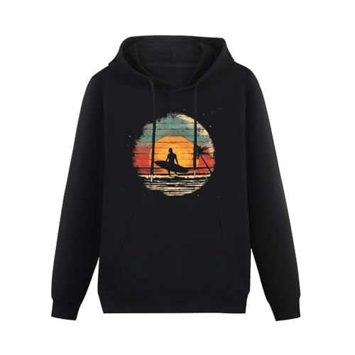 Vintage Sunset Surfing Unisex Casual Hoodies Long Sleeve Lightweight Pullover Tops Loose Sweatshirt with Pocket3