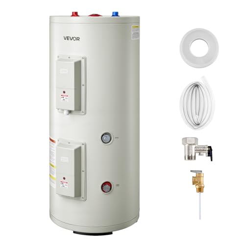 VEVOR Electric Tank Water Heater, 30 Gallon, 5000W Point-of-Use Hot Water Heater with LED Display, Knob Control, Top Outlet, 240V with T&P Valve for Large Families, Small Commercial Spaces, Gray