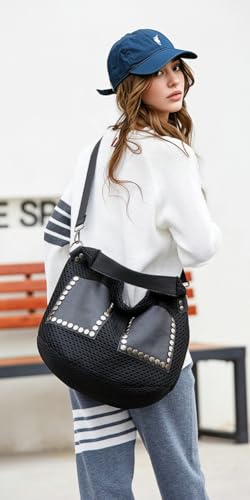 Mesh Bag for Women Punk Rivet Studded Purse Large Retro Shoulder Bags Hobo Tote Handbags Multi Pockets Summer 20253