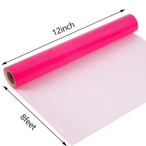 Image of guangyintong Glow in The Dark Heat Transfer Vinyl HTV Rolls, 12 inch x 8ft Luminous Pink Iron on Vinyl for T-Shirts Costumes, PU Elastic HTV Vinyl for All Cutter Machines Easy to Cut & Weed