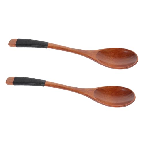 Unomor 2pcs Wooden Rice Spoon Long Handle Spoon Reusable Dessert Spoon Food Spoons Long Handle Soup Spoon Dessert Salad Spoon Kitchen Dessert Spoon Water Stirring Natural Dessert Spoon