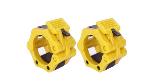 Image of Protoner Fitness Olympic Rod Lock Barbell Clamp Collar Quick Release Pair of Locking Weight Clips Fit 2 Inch Barbell Lock for Workout, Weightlifting, Fitness & Strength Training, 1 Pair (Yellow)