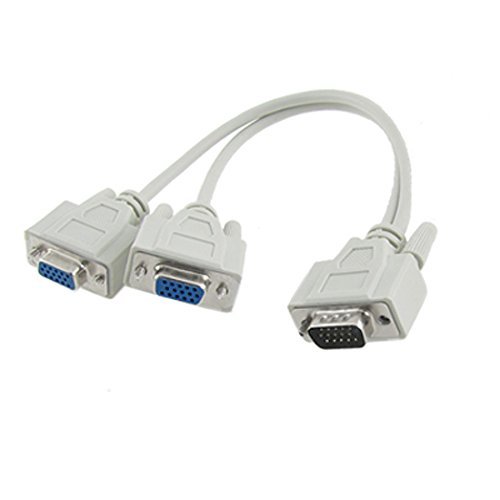 Water & Wood White 1 PC to 2 VGA SVGA Monitor Y Splitter Cable Lead 15 Pin