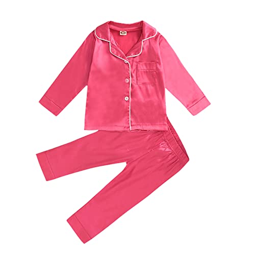 Little Baby Girl Boy Silk 𝐏ajamas Set Solid Color Long Sleeve Top Pants Button-Down 𝐏js 2 Pcs Satin Sl𝐞epwear Unisex