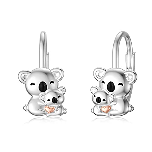 Boucles d'oreilles Koala pour femme en argent sterling 925 mère et fille Koala Hoop boucles d'oreilles anniversaire fête des mères cadeaux pour maman fille Cover