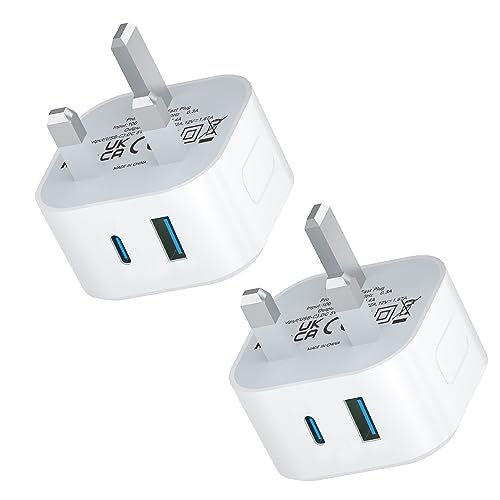 USB C Plug Fast Charge 2PACK Type C Plug USBC Charger UK i Phone Fast Charging for iPhone Apple 17/17 Air/17 Pro Max/16e/16/16 Pro/15/14/13/12/11/X/XR/XS/8/7/6/5/SE/iPad Pro