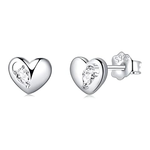 Stud Earrings for Women, Jadefy Silver Stud Earrings with 925 Sterling Silver Post, Heart Shape Silver Stud Earrings with Shiny Cubic Zirconia, Dainty Hypoallergenic Silver Earrings for Women Cover