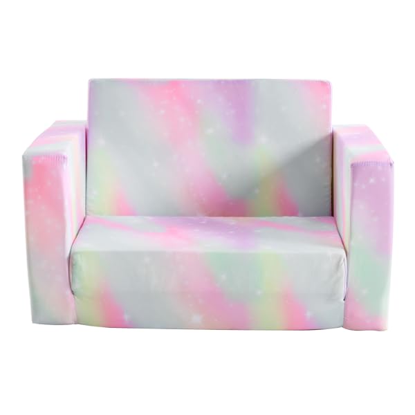 All-Sponge Foldable Sofa Bed with Spray-Print Slant Peach Fabric Single Chaise Lounge Convertible Soft Couch for Playroom Reading