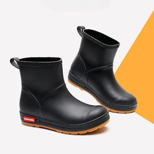 FENGSHENG-SHOP Wellington Boots for Women and Men Ankle Ladies Wellies Short Chelsea Booties Waterproof Rain Boots (Black, Adult, Men, 8.5, Numeric, UK Footwear Size System, Wide) - Image 9