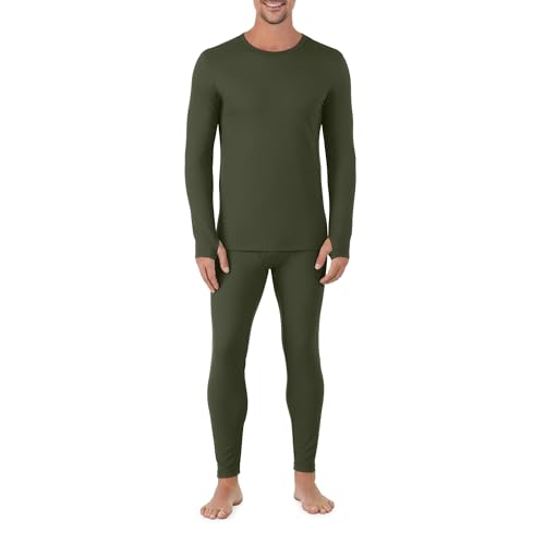Cuddl Duds Thermal Underwear for Men - Men's Cold Weather Clothes Fleece Lined Thermal Long Johns Set - Winter Base Layer Clothing - Thermal Shirt Top and Leggings Pants 2Pc Set for Men Hunter Green L