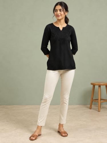 Image of QAZMI Women's Cotton Embroidered Regular Kurta