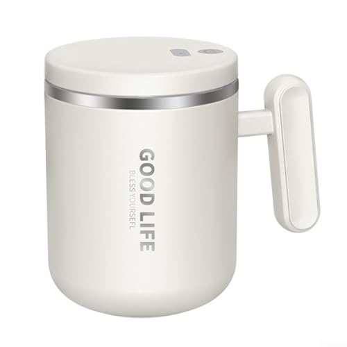 Volakebeing Taza de café eléctrica de acero inoxidable 304 con mezcla automática recargable, construcción de grado alimenticio para bebidas calientes o frías, mango ergonómico (blanco)