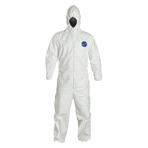 Image of DuPont Tyvek 400 TY127S Disposable Protective Coverall with Respirator-Fit Hood and Elastic Cuff, White