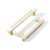 Kcmwsy 2 Pack White and Gold Cabinet Pulls Kitchen Cabinets Handles Zinc Alloy Cabinet Hardware Drawers Pulls for Cupboard Dresser Closet (2, White Gold, 4.8in/122mm)