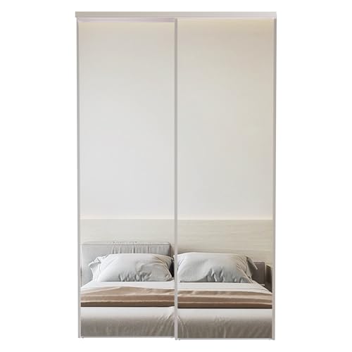 Image of Sliding Closet Doors 48 inch x 80 inch(Double 24.4 inch x 80 inch), Mirrored Doors Aluminum Frame with Hardware Kit & Guide, Interior Door for Bedroom No Assembly Required