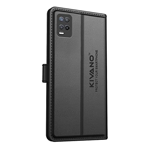 Image of KIVANO Compatible with Realme 9 5G / Realme 8 5G / Realme 8S 5G / Realme Narzo 30 5G Flip Cover | Leather Finish | Inside Pockets & Inbuilt Stand | Shockproof Wallet Style Magnetic Closure Black