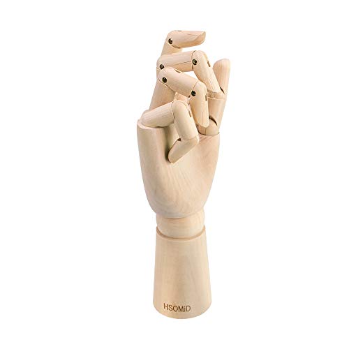 HSOMiD Flexible Wooden Hand Model Moveable Wooden Artists Manikin Hand Figure 10 Inches Right Hand Model for Sketching Drawing Painting Home Office Desk Decoration(10 Inch Right Hand)