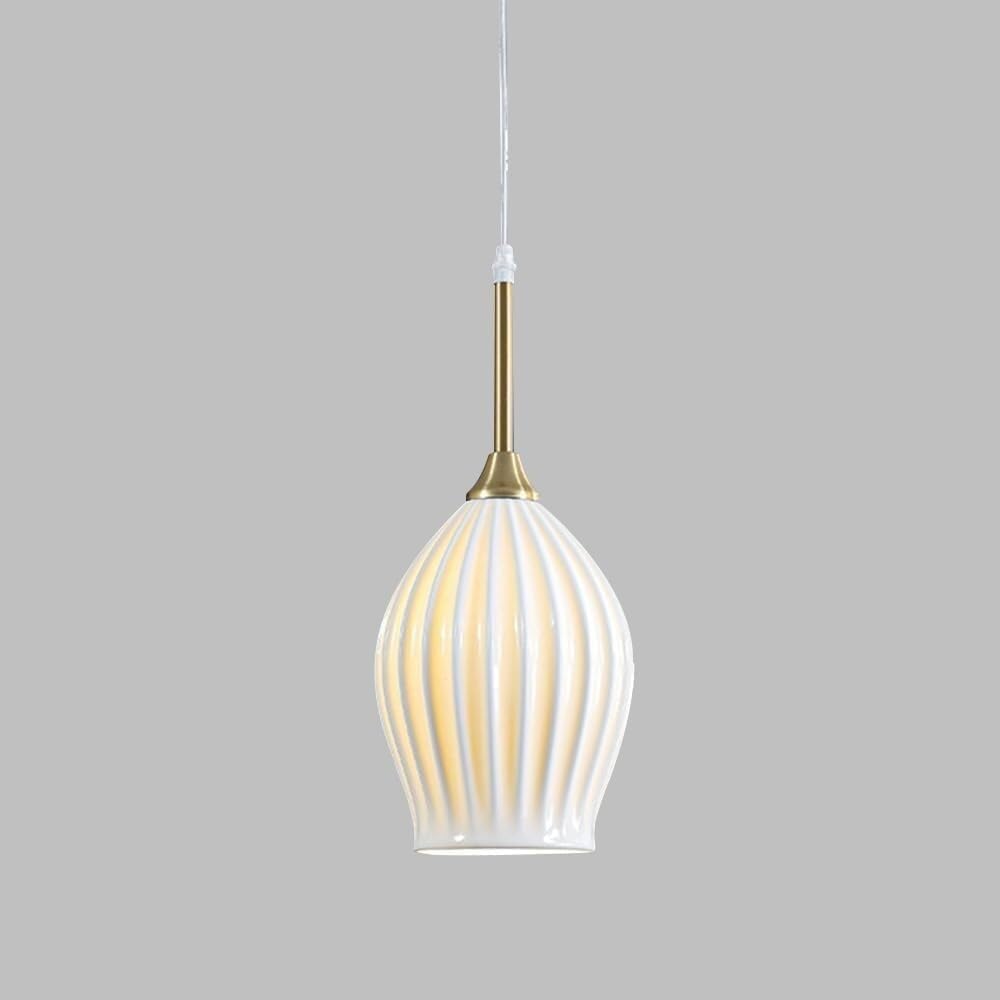 KXEcoLife Mid Century Milk White Flowers Glass Pendant Light Modern Minimalist Bedside Ceramic Hanging Lamp Nordic Creative Stripe Dining Room Chandelier(A)