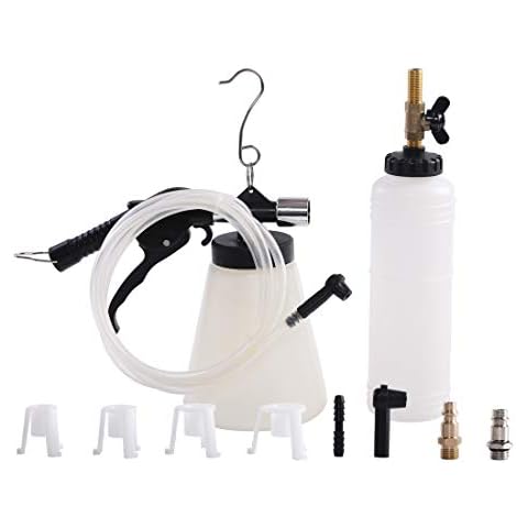 JIFETOR Pneumatic Vacuum Brake and Clutch Fluid Bleeder Tool Kit, Car Truck Motorcycle Brake Oil Change Set with Extractor and Refill Bottle, 4 Master Cylinder Adapters, 2 Air Quick Plugs Cover
