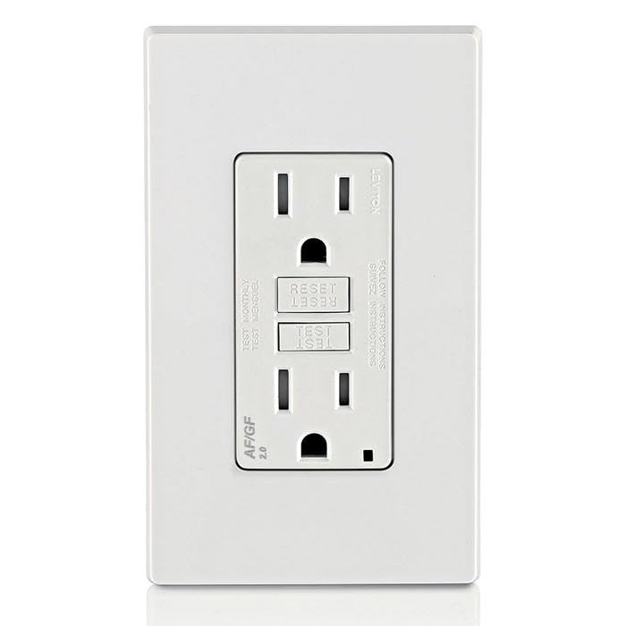 Image of Leviton Dual-Function AFCI /GFCI Outlet,15 Amp,Self Test,Tamper-Resistant with LED Indicator Light,Protection from Both Electrical Shock and Electrical Fires in Device,AGTR1-W,White,(Pack of 10)