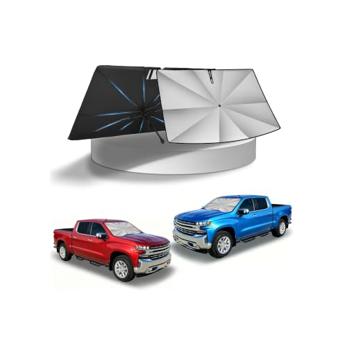 Image of KUST Ice Crystal Sun Shade Umbrella for 2019-2026 Chevrolet Silverado 1500 / GMC Sierra 1500 2500, 2020-2026 Silverado 2500 3500 | Custom Fit Windshield Sunshade with Bendable Handle | Blocks UV Rays