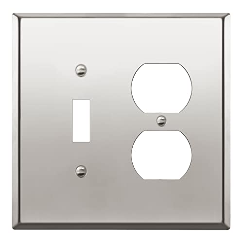Image of ENERLITES Combination Toggle Switch and Duplex Receptacle Metal Wall Plate, Stainless Steel 201 Outlet Cover, Corrosion-Resistant, Mid-Size 2-Gang 4.88 inch x 4.92 inch, 771121M-PC, Polished Chrome