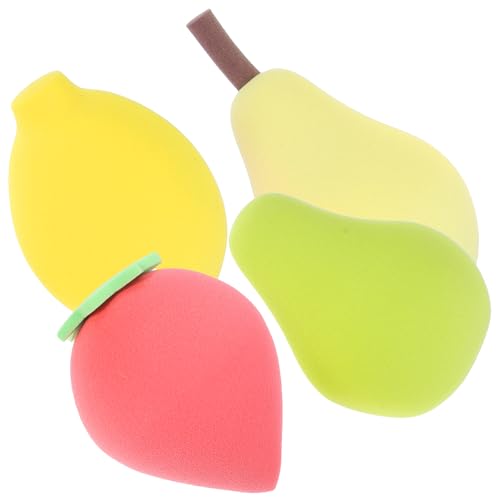 Healeved 4 Esponjas de Maquillaje Frutas 4 Piezas para Mujer, Esponjas Cosméticas Multifuncionales para Bases y Polvos, Material Flexible Seguro para Piel, Uso Seco y Húmedo, Portátiles