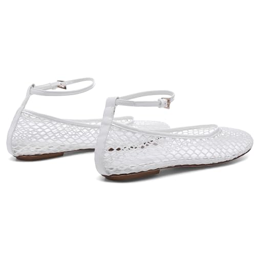 Mesh Ankle Strap Flats for Women Round Toe Ballet Flats Shoes,Casual Mary Jane Flats Comfortable Daily Dress Shoes