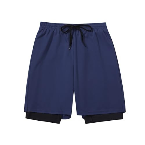 DANI CHINS Boys 2 in 1 Athletic Active Shorts Sports Running Quick Dry Breathable Compression Shorts(Navy,12)