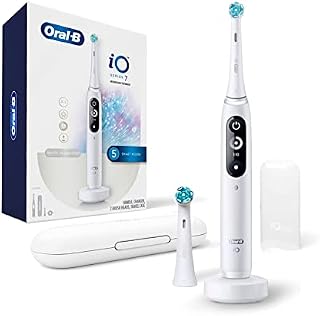 Oral-B iO 7 Brosse à dents électrique Avec technologie aimantée et 2 brosses, 5 Tryby brossage pour soins dentaires, affichage et étui de Voyage, conçu par Marron, Blanc albâtre