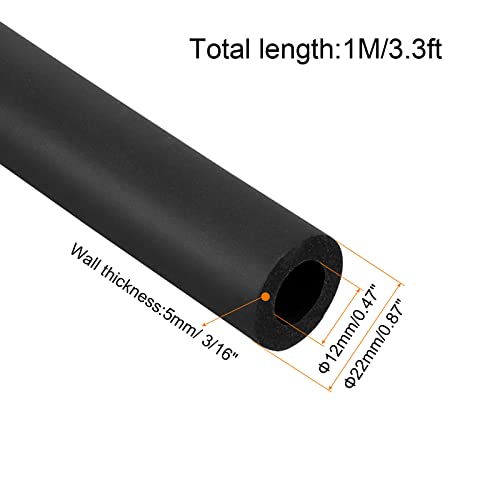 sourcing map Rohrleitung Isolierung Schaum Rohr Rückstand Isolierung Rohrleitung 12mm(1/2) ID 22mm(7/8) AD 3.3ft Wärmeerhaltung für Handgriff Greifen Unterstützung