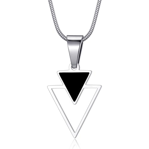 Triangle Necklace for Men and Women Geometric Pendant Necklace with 22 Inches Stainless Steel Snake Chain