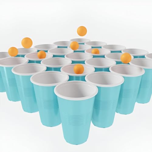 Image of Tickles Pack of 50, Beer Pong Glasses with Free Ping Pong Balls Set, Easy Grip Reusable Drinking Party Cups for Iced Tea, Punch, Cocktail, Couple, Ladies Games (Color: Light Blue Size: 475 ml)