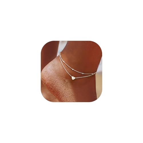 ChicSilver Sterling Silver Anklets for Women 925 Ankle Bracelets for Women Layered Heart Anklet With Beaded Anklets for Women 26.Z Sterling Silver