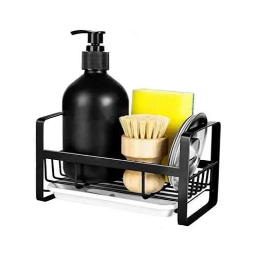 Waibejon Sink Caddy, Kitchen Sink Organiser, Kitchen Sponge Holder, with Removable Drip Tray, Countertop Sink Tidy Caddy, for Kitchen Sink Storage Box, Holds Dish Cloth Sponge Brush