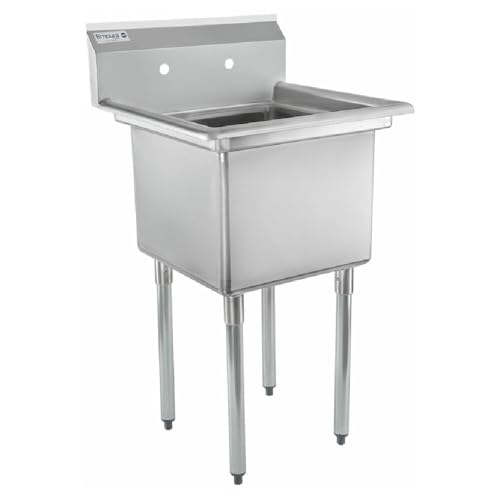 Image of Empura 23 inch Wide Stainless Steel One Compartment Commercial Sink | Utility 18 x 18 Bowl for Restaurant Laundry Garage | 3.5 inch Drain Basket, 9.75 inch Backsplash, 23.25 inchW x 23.5 inchD x 44.25 inchH, 18 Gauge, NSF