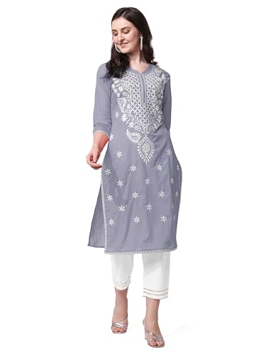 Image of MIRCHI FASHION Pure Cotton Lucknowi Chikankari Embroidered Kurta Set | Straight Fit Kurta Pant Outfit | Ethnic Office Wear & Daily Style 2 Piece Collection