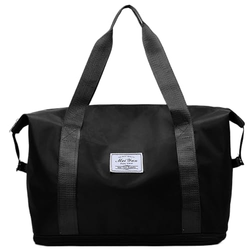 Travel Tote Bags for Women Hand Luggage Bag Foldable Duffle Bag Waterproof Weekender Bag Wet Dry Seperated Pocket Gym Bag Large Capacity Overnight Bag for Travel Work Black