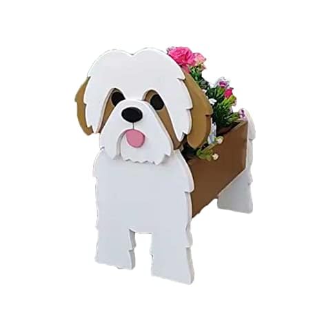Cute Dog Planter Flower Pot, Cartoon Yorkshire Plant Container, Creative Pvc Animal Shape Garden Decoration, For Dog Lovers Maltese Dogs 13.39 * 9.45inch, Shih Tzu Yellow Cover