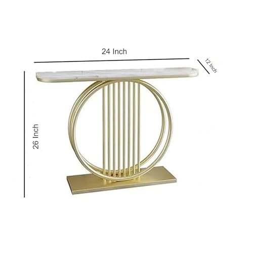 Decorative Gold and White Circular Console Accent Table, Metal Frame and Wood Sofa Side Table with Antique Finish End Coffee Table Living Room