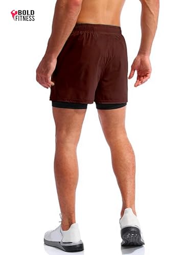 Image of BOLD FITNESS 2 in 1 Active Dual Shorts with Inner Tights Layer | Men's Double Layer Short for Running, Gym & Sports